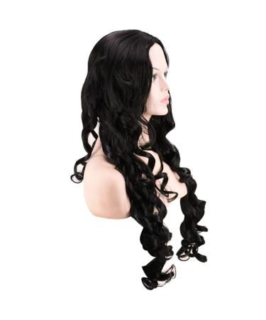 Women's Black Curly Wig - Long Synthetic Wavy Hair for Cosplay | 70s 80s 60s Styles - Buy Online on GoSupps.com
