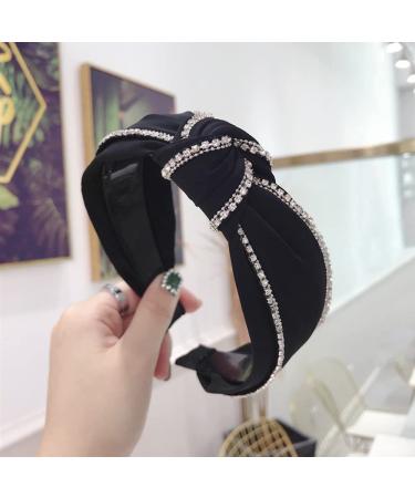 Wiwpar Rhinestone Wide Knot Headband for Women - Black Fashion Hair Hoop Accessories - Buy Online on GoSupps.com