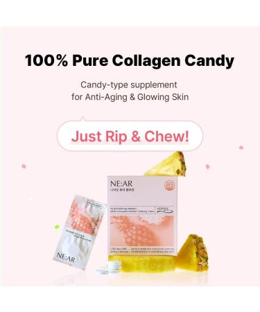 NE:AR Glow Collagen Chews 2 500mg Peptides with Hyaluronic Acid & Vitamin C Tasty Easy Daily Support for Skin Hair Nails Pineapple Flavor - Buy Online on GoSupps.com