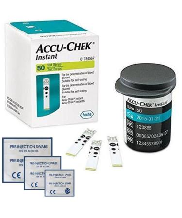 Accu Check Instant Blood Glucose Test Strips 50 Test Strips + Free Tetra-Sole 50 Alcohol Wipes (50 Test Strips + 50 Alcohol Wipes)