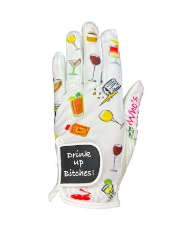 Giggle Golf Women's Golf Glove - Adjustable Strap Left Hand Golf Glove for Women - Golf Gloves Women Left Hand Women's Golf Gloves Left Hand Gloves for Women Medium Worn On Left Hand Drink Up Bitches!