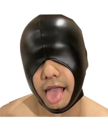 PU Leather Latex Head Cover Mask Eye Mask Show Nose and Mouth Black One Size