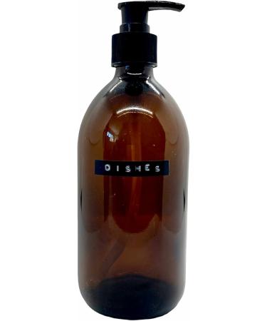 Amber Glass Pickle and Pudding 'Dishes' Washing Up Liquid (Empty) Refillable Dispenser with Black Plastic Pump 500ml - Buy Online on GoSupps.com