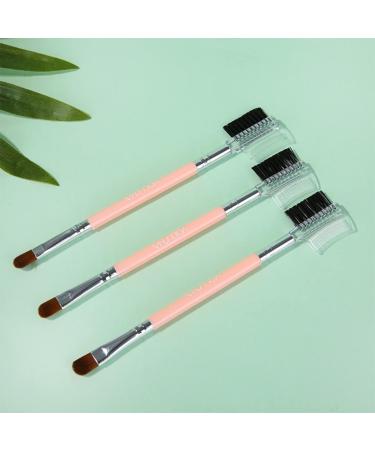 FRCOLOR Professional Cosmetics Brush Set - 2 Eye Shadow & Eyebrow Brushes with Spoolie - Double Sided Makeup Tools - Pink - International Shipping Available - Buy Online on GoSupps.com