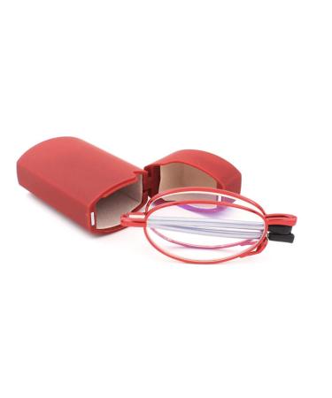 Foldable reading glasses made of stainless steel mini anti-blue vision aid for men and women reading aid with hard case (red +1.0) Red +1.0
