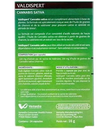 VALDISPERT Calm and Serenity - Canabis Sativa - Valerian Hemp Griane Oil - Box of 24 Capsules - Pack of 2 Boxes of 24 Capsules - Buy Online on GoSupps.com