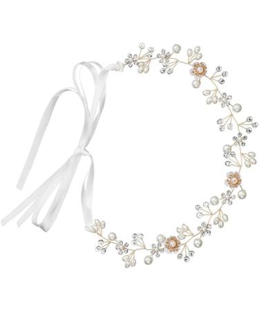 Lurrose Pearl Rhinestone Hair Hoops Princess Wedding Ribbon Headpiece Crystal Headwear Pearl Hair Decorations for Bride - Buy Online on GoSupps.com