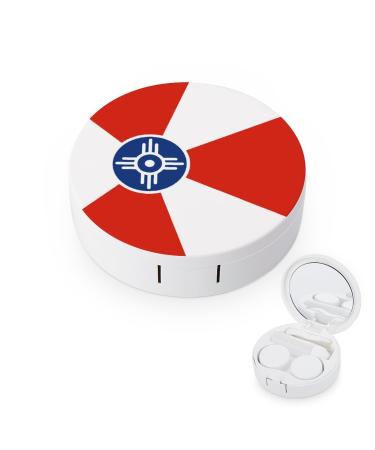 City of Wichita Flag Contact Lens Case Travel Portable Travel Contact Lens Box with Mirror