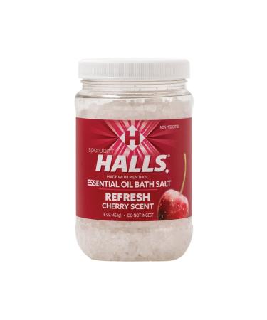 SpaRoom Halls Cherry Essential Oil Bath Salts (Bath Crystals/Vapor Bath) 1 lb / 16 oz Jar (Aromatherapy with Eucalyptus  Menthol and Cherry Scent)