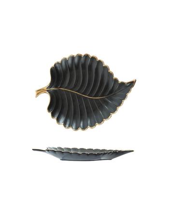 Fruit Dish Gold Plating Ceramic Plate Set Fashion Maple Leaf Design Jewelry Tray Tableware Accessories Dim Sum Fruit Plate Kitchen Dining Dish Black S