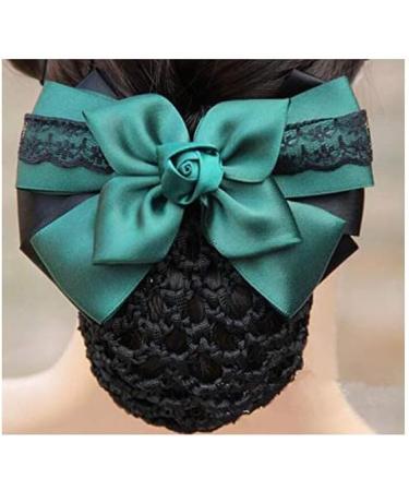 Women Hair Bun Cover Net Snood Hairnet Bowknot Decor Satin Bow Barrette French Hair Clip Bow Ribbon Flower Hair Accessories For Banks Hotels Restaurant Staff (Green) - Buy Online on GoSupps.com