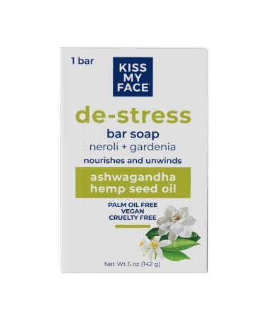 Kiss My Face De-Stress Bar Soap - Neroli + Gardenia - Vegan Soap Bar with Hemp Seed Oil - Cruelty Free and Palm Oil Free Bath Soap (Neroli + Gardenia  Pack of 1) Neroli & Gardenia