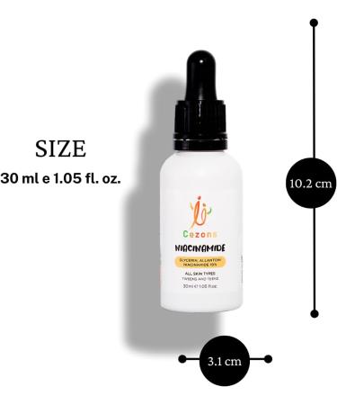 Cezons Niacinamide Serum for Tweens & Teens - 30ML Booster - Enhances Acne Prone Congested Skin - Formulated with Glycerin & Allantoin - Fragrance & Alcohol Free Skincare. - Buy Online on GoSupps.com