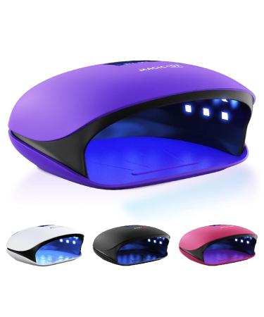 Professional UV LED Nail Lamp 48W - Salon/Home Use Dryer for Nail Polish - 4 Timer Modes - Manicure and Pedicure Compatible Gel Nail Polish Curing Lamp - LCD Display | Bonus 5 Finger Clips - Purple