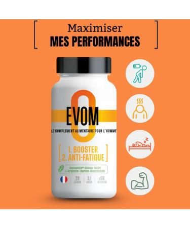 Booster Anti Fatigue Homme EVOM - nergie Physique et Tonus Mental - Magn sium (26% VNR) Bacopa BACOGNIZE Ginkgo NADH acides amin s Cure 20 jours Compl ment Alimentaire Pour Homme - Buy Online on GoSupps.com