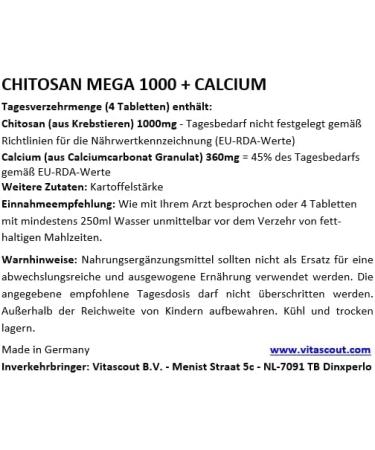 Chitosan Mega + Calcium - 540 Tablets | High-Dose Fat Blocker & Carb Blocker | No Magnesium Stearate | Made in Germany - International Shipping Available - Buy Online on GoSupps.com
