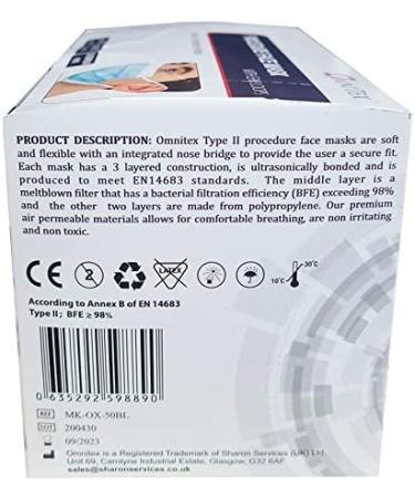 Omnitex 100pk 3ply Premium TypeII Disposable Surgical Face Mask | 98% Filtration | Medical Grade British Brand - Buy Online on GoSupps.com