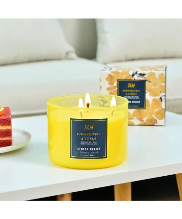 Large 3-Wick Aromatherapy Candles - Honeysuckle Citrus Stress Relief | Natural Soy Candles for Home - Relaxing Grapefruit & Mint Scent - Buy Online on GoSupps.com