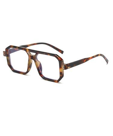 JOVAKIT Retro 70s Square Blue Light Glasses for Women Men Vintage Trendy Rectangle Aviator Frame Computer Eyeglasses Tortoise 52 Millimeters