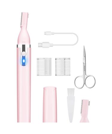 Eyebrow Trimmer Electric Eyebrow Razor for Women Rechargeable Facial Hair Shaver Painless Detail Trimmer with Replacement Blade for Face Neck Lips (Pink)
