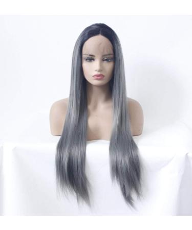 Bghjue n Wig Gray Long Straight Synthetic Wig for Women Left Side Paring White Color Heat Resistant Replacement Hair Wight High Density