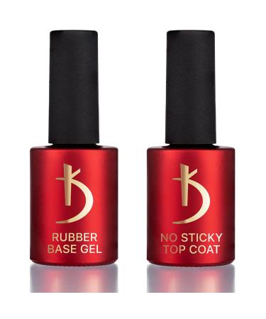Kodi Professional SET 2in1 Rubber BASE 15ml. (0.5 Fl Oz) + NO STICKY TOP COAT 15ml. without sticky layer (0.5 Fl Oz) Gel LED/UV Nail Polish Coat Soak Off