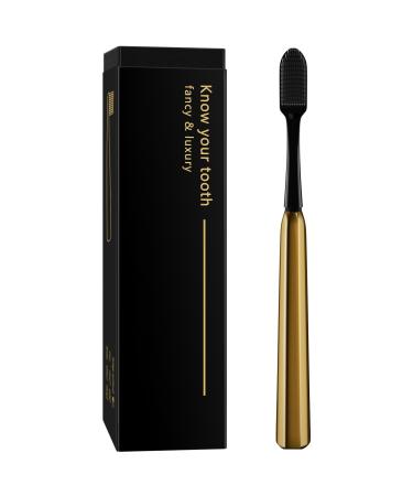 Z-VAPRESS Gold Color Ceramic Travel Toothbrush Golden Plated Luxury Toothbrush with 2 Bonus Soft Silicone Bristles Replacement Head Gold Black