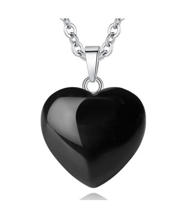 Black Obsidian Crystal Necklace Heart Love Real Crystal Reiki Energy for Women Mothers Day Gift