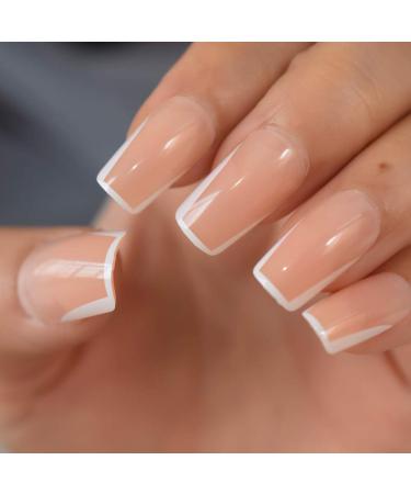 Glossy White French Press Square False Nails - 24pcs Medium Long - UV Gel - Free Adhesive Tapes | Coolnail L5788 - Buy Online on GoSupps.com