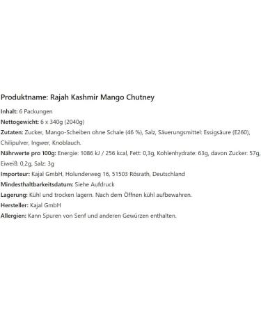 Kajal Rajah Kashmir Mango Chutney 6 x 340g Indian natural bowl ideal for curries cheese grilled and more gluten free 6 x 340g - Buy Online on GoSupps.com