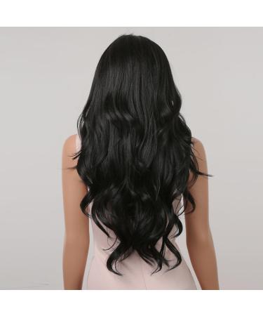 Long Curly Black Wigs for Women | Natural Wavy Synthetic Middle Part Wig - Shop Internationally! - Buy Online on GoSupps.com