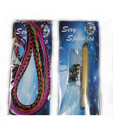 Sexy Sparkles Feather Hair Extensions - 100% Real Rooster Grizzly & Solid Feathers in Long Rainbow Colors 20 Hair Feathers with Beads and Loop Tool Kit - Buy Online on GoSupps.com