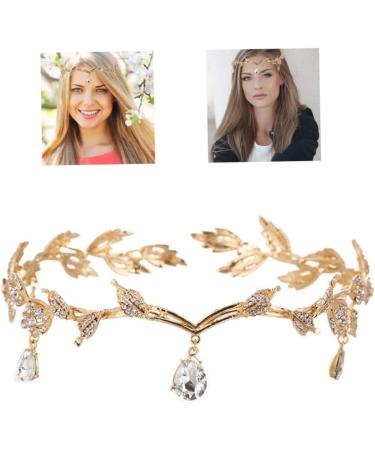 Wedding Headband Rhinestone Leaf Headband Golden Wedding Head Chain with Teardrop Crystal Leaf Hair Vine - Buy Online on GoSupps.com