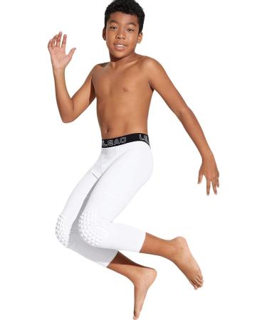 LEAO Youth Boys 3/4 Compression Pants with Knee Pads Cool Dry Basketball Tights Sports Capri Leggings White Small - Buy Online on GoSupps.com