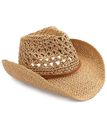 Melesh Adult Sun Straw Western Cowboy Hat Khaki