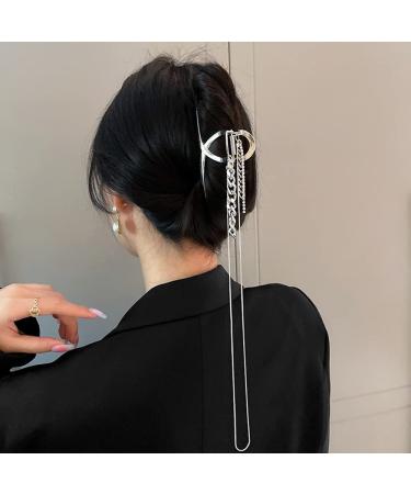 Jumwrit Geometric Silver Tassel Hair Claw Clips - Non-slip Hair Accessories for Styling Thin or Thick Hair | Fashion Hair Clamps for Women & Girls - Buy Online on GoSupps.com