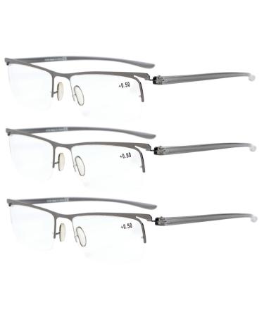 Eyekepper 3 Pack Plastic Temples Lightweight Half Rim Reading Glasses Men Women Gunmetal +2.0