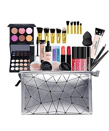 Roseflower make -up set professional make -up set teen girl make -up case cosmetic makeup pallet pallet eyes shadow full face make -up with a portable trip storage bag #19PCs