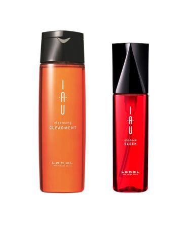 Lebel IAU Cleansing Clearment Hair Shampoo 200ml & Lebel IAU Hair Essence Sleek 100ml Set (Green Tea Set)