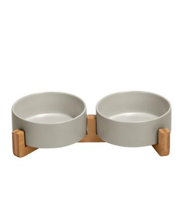 SPUNKYJUNKY Ceramic Dog and Cat Bowl Set with Wooden Stand, Modern Cute Weighted Food Water Set for Small Size Dogs (13.5OZ ) & Medium Sized Dogs (28.7OZ) & Cats 1.7 CUPS 2  Grey