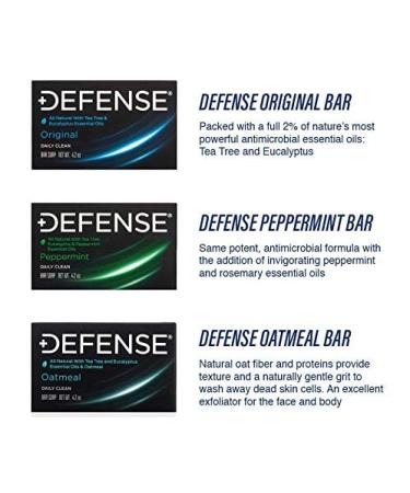 Defense Soap All Natural Tea Tree Bar Soap 3 Bar Variety Pack - Original Peppermint Oatmeal | Natural Antifungal & Antibacterial Soap - Buy Online on GoSupps.com
