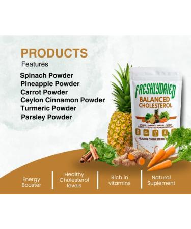 FreshlyDried Balanced Cholesterol Powder - Supports Healthy Cholesterol Levels - w/Tumeric Ceylon True Cinnamon Spinach Parsley Pineapple - Vegan-Friendly 17 Servings 6 Ounces - Buy Online on GoSupps.com