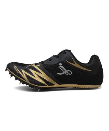 muchflash Men's Women's Track & Field Running Spike Shoes Training Sneakers Lightweight Jumping Athletics Track Shoes with Spikes for Youth, Kids, Boys and Girls 9 Women/7.5 Men Black-golden