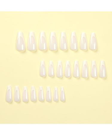 24Pcs Long French False Nails - White Coffin Press On with Nail Glue | Acrylic Stick On, Full Cover French Tips for Women | Nude White French Nail Art - Buy Online on GoSupps.com
