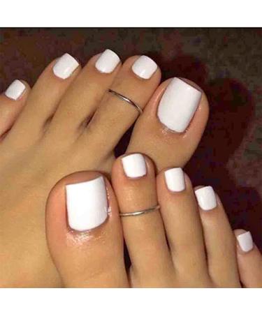 24 Pcs Pure White Press On Toenails - French Tip Square Acrylic Fake Toe Nails for Women - Buy Online on GoSupps.com