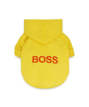 LtuzPet dog sweater with hood "Boss" made of soft fleece warm dog jacket yellow small