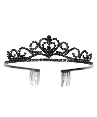 Lurrose Rhinestone Crowns Tiaras with Comb Headband for Girl Women Bridal Birthday Party Wedding Prom (Black)
