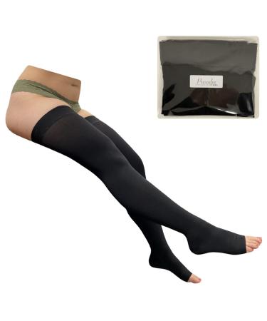 Thigh High 20-30 mmHg Firm Compression Leg Swelling Stocking Open Toe (Black 3) 3 Black