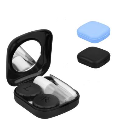 Meiso 2 pieces of portable contact lens container travel set for contact lenses small contact lenses Accessories case with mirror tweezers and suction cups travel for at home (blue and black)