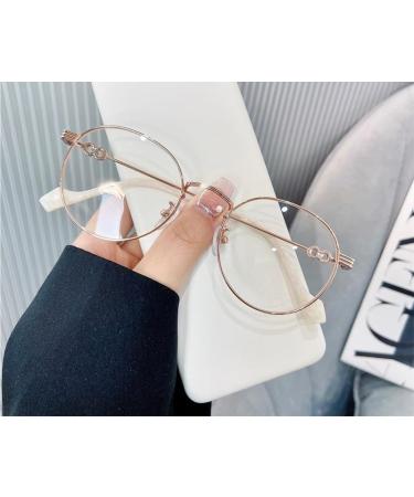 New Blue Light Blocking Large Reading Glasses Eyewear Round Computer Readers Anti Eyestrain Flat Light Mirror +300 Rose-gold